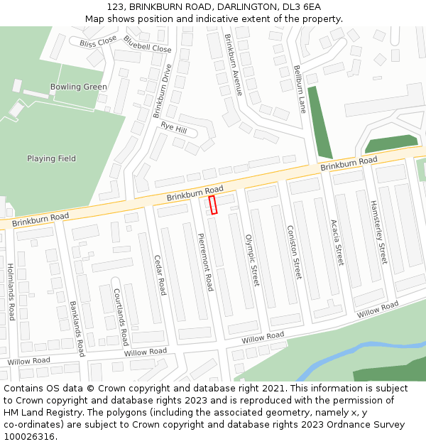 123, BRINKBURN ROAD, DARLINGTON, DL3 6EA: Location map and indicative extent of plot