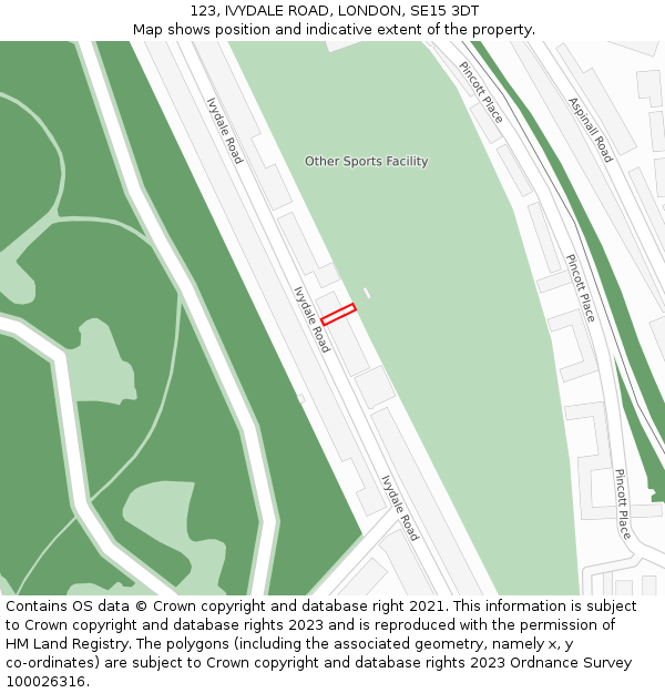 123, IVYDALE ROAD, LONDON, SE15 3DT: Location map and indicative extent of plot