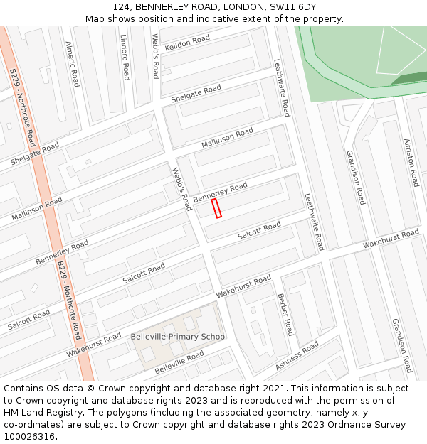 124, BENNERLEY ROAD, LONDON, SW11 6DY: Location map and indicative extent of plot