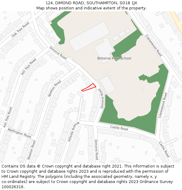 124, DIMOND ROAD, SOUTHAMPTON, SO18 1JX: Location map and indicative extent of plot