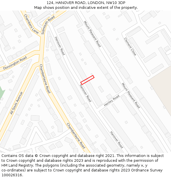 124, HANOVER ROAD, LONDON, NW10 3DP: Location map and indicative extent of plot
