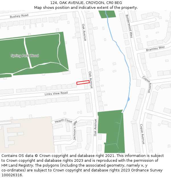 124, OAK AVENUE, CROYDON, CR0 8EG: Location map and indicative extent of plot