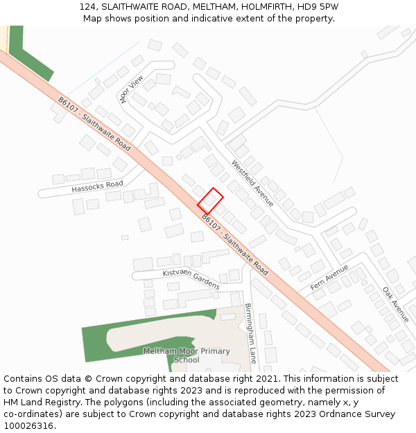 124, SLAITHWAITE ROAD, MELTHAM, HOLMFIRTH, HD9 5PW: Location map and indicative extent of plot
