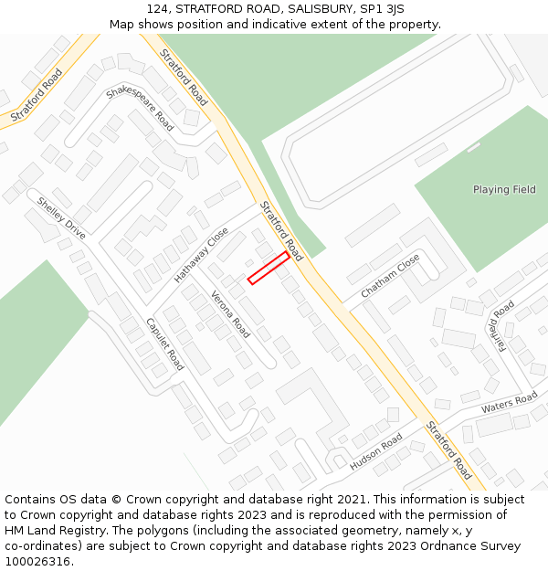 124, STRATFORD ROAD, SALISBURY, SP1 3JS: Location map and indicative extent of plot