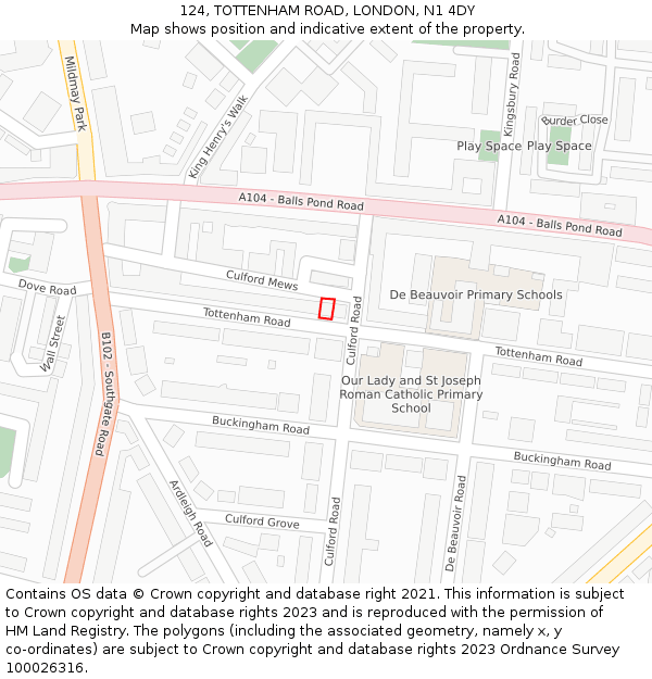 124, TOTTENHAM ROAD, LONDON, N1 4DY: Location map and indicative extent of plot