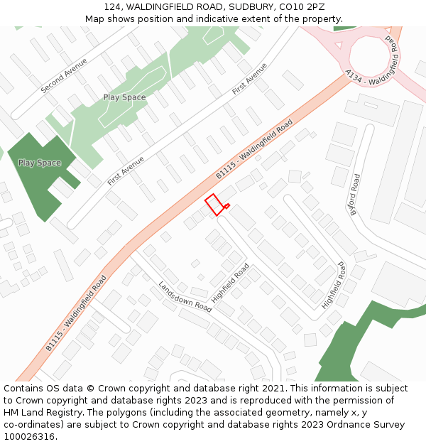 124, WALDINGFIELD ROAD, SUDBURY, CO10 2PZ: Location map and indicative extent of plot