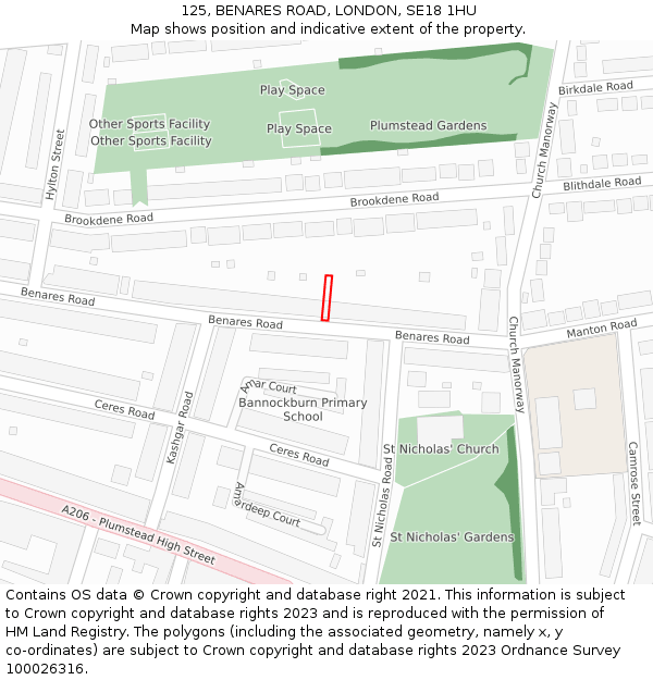 125, BENARES ROAD, LONDON, SE18 1HU: Location map and indicative extent of plot