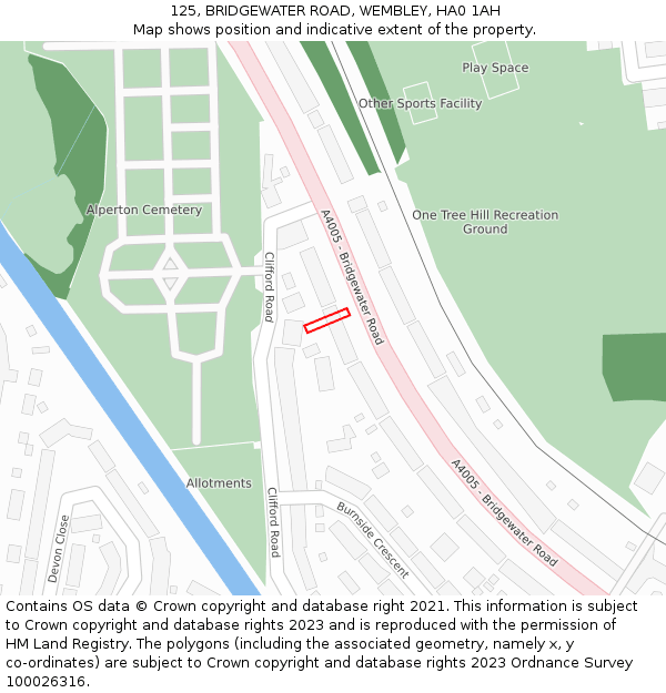 125, BRIDGEWATER ROAD, WEMBLEY, HA0 1AH: Location map and indicative extent of plot