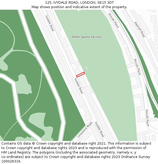 125, IVYDALE ROAD, LONDON, SE15 3DT: Location map and indicative extent of plot