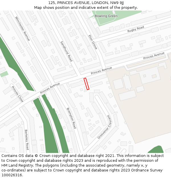 125, PRINCES AVENUE, LONDON, NW9 9JJ: Location map and indicative extent of plot