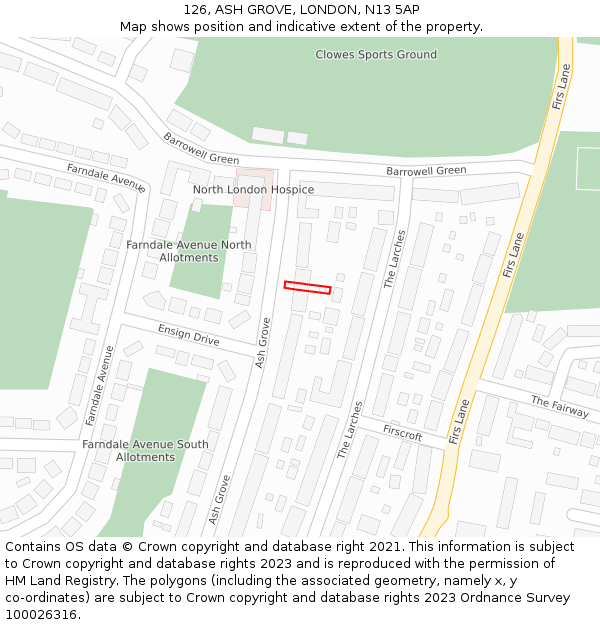 126, ASH GROVE, LONDON, N13 5AP: Location map and indicative extent of plot