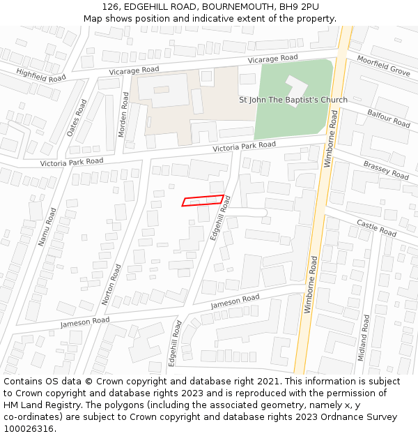 126, EDGEHILL ROAD, BOURNEMOUTH, BH9 2PU: Location map and indicative extent of plot