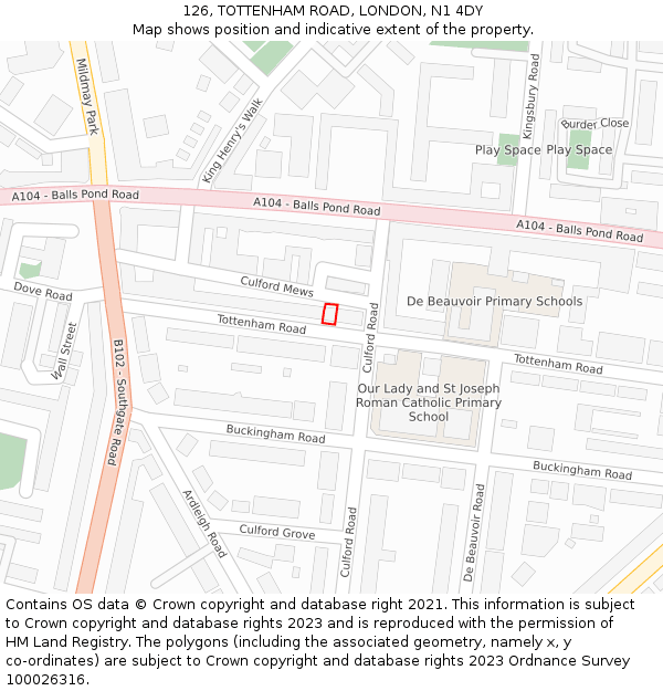 126, TOTTENHAM ROAD, LONDON, N1 4DY: Location map and indicative extent of plot