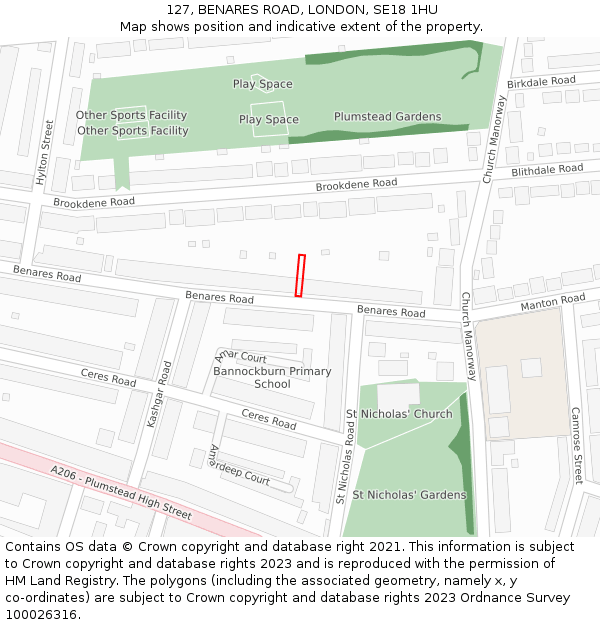 127, BENARES ROAD, LONDON, SE18 1HU: Location map and indicative extent of plot