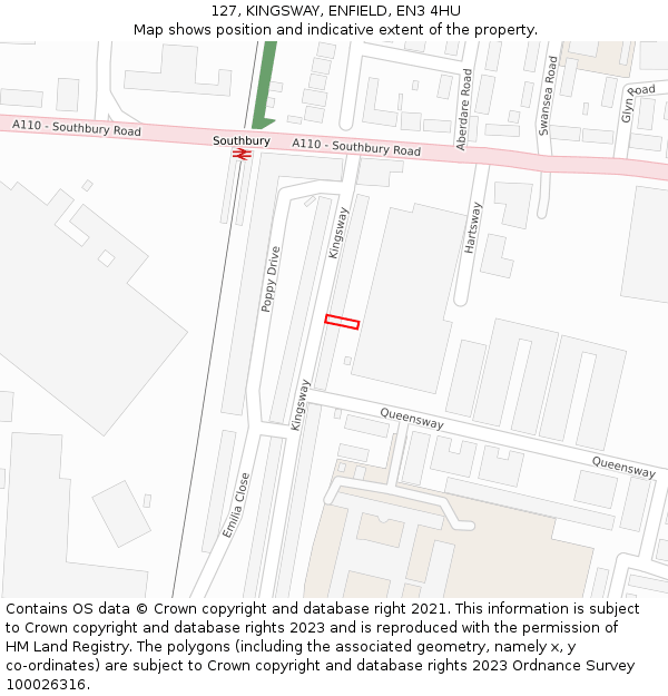 127, KINGSWAY, ENFIELD, EN3 4HU: Location map and indicative extent of plot