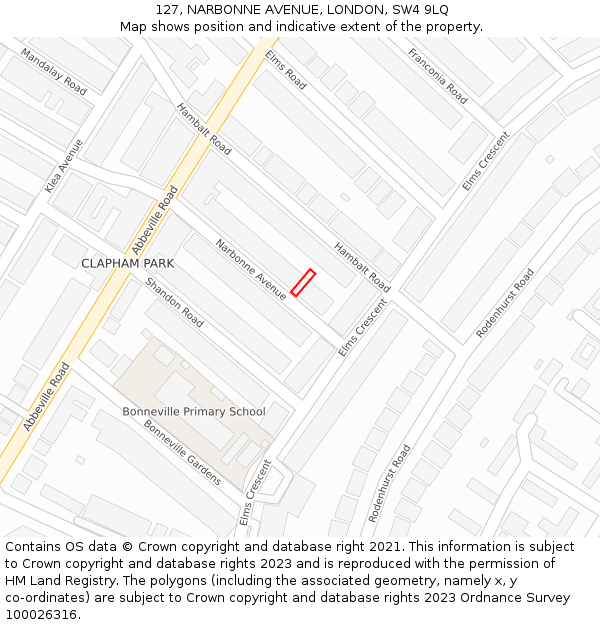 127, NARBONNE AVENUE, LONDON, SW4 9LQ: Location map and indicative extent of plot