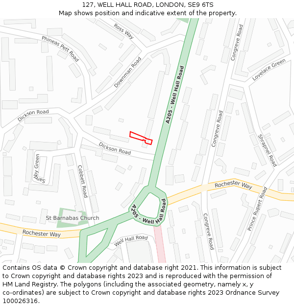 127, WELL HALL ROAD, LONDON, SE9 6TS: Location map and indicative extent of plot