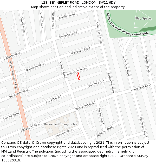 128, BENNERLEY ROAD, LONDON, SW11 6DY: Location map and indicative extent of plot