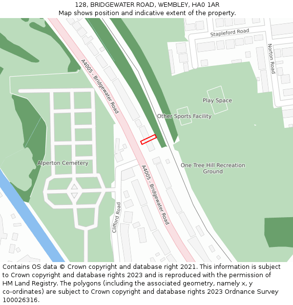 128, BRIDGEWATER ROAD, WEMBLEY, HA0 1AR: Location map and indicative extent of plot