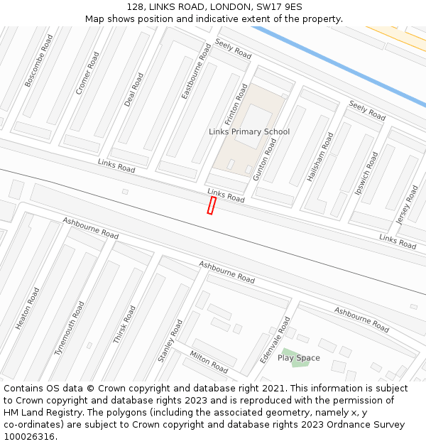 128, LINKS ROAD, LONDON, SW17 9ES: Location map and indicative extent of plot