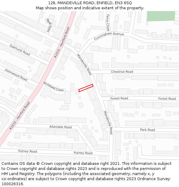 128, MANDEVILLE ROAD, ENFIELD, EN3 6SQ: Location map and indicative extent of plot
