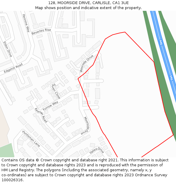 128, MOORSIDE DRIVE, CARLISLE, CA1 3UE: Location map and indicative extent of plot