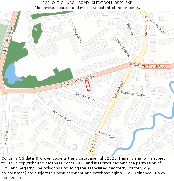 128, OLD CHURCH ROAD, CLEVEDON, BS21 7XP: Location map and indicative extent of plot