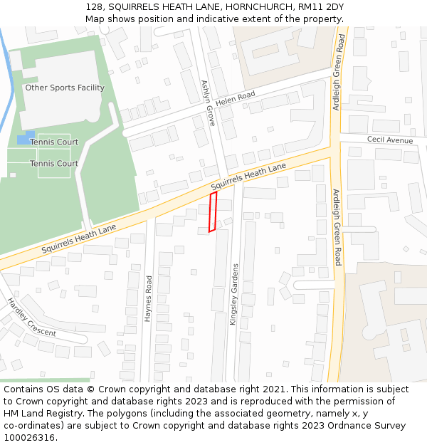 128, SQUIRRELS HEATH LANE, HORNCHURCH, RM11 2DY: Location map and indicative extent of plot
