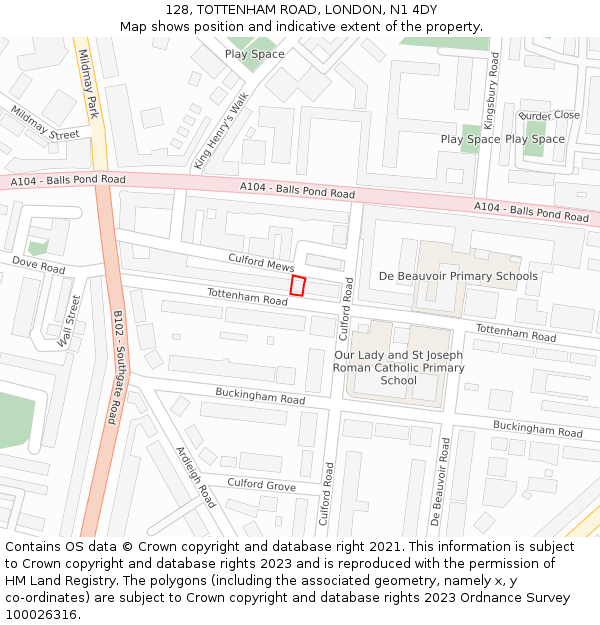 128, TOTTENHAM ROAD, LONDON, N1 4DY: Location map and indicative extent of plot