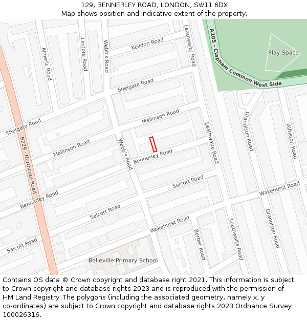 129, BENNERLEY ROAD, LONDON, SW11 6DX: Location map and indicative extent of plot