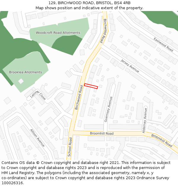 129, BIRCHWOOD ROAD, BRISTOL, BS4 4RB: Location map and indicative extent of plot