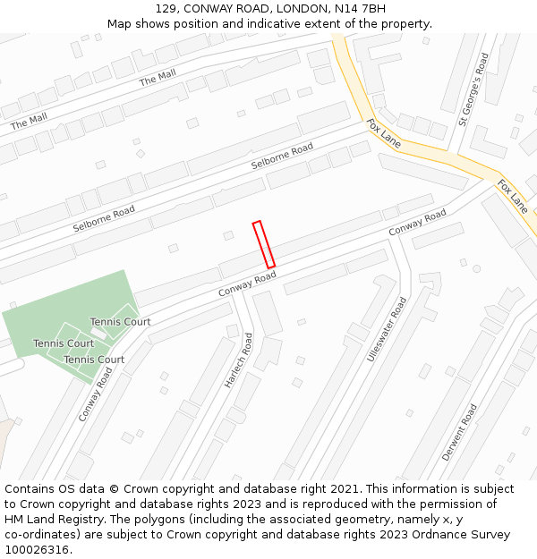 129, CONWAY ROAD, LONDON, N14 7BH: Location map and indicative extent of plot