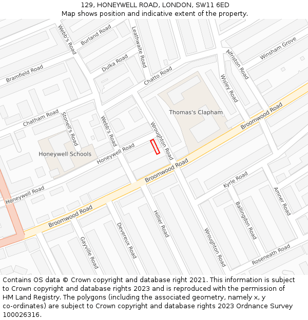 129, HONEYWELL ROAD, LONDON, SW11 6ED: Location map and indicative extent of plot