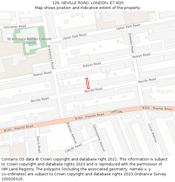 129, NEVILLE ROAD, LONDON, E7 9QS: Location map and indicative extent of plot