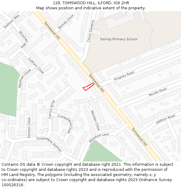 129, TOMSWOOD HILL, ILFORD, IG6 2HR: Location map and indicative extent of plot