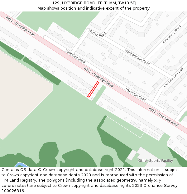 129, UXBRIDGE ROAD, FELTHAM, TW13 5EJ: Location map and indicative extent of plot