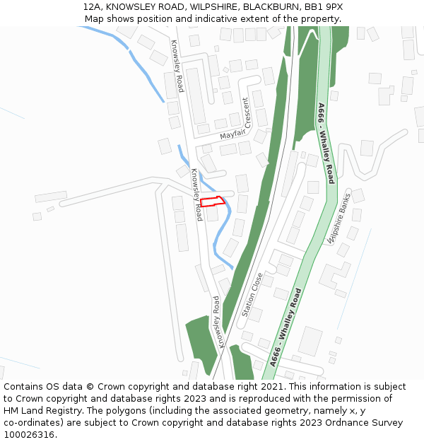 12A, KNOWSLEY ROAD, WILPSHIRE, BLACKBURN, BB1 9PX: Location map and indicative extent of plot
