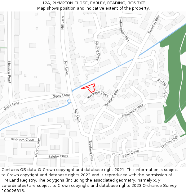 12A, PLYMPTON CLOSE, EARLEY, READING, RG6 7XZ: Location map and indicative extent of plot