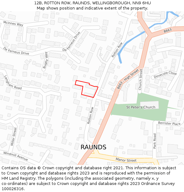 12B, ROTTON ROW, RAUNDS, WELLINGBOROUGH, NN9 6HU: Location map and indicative extent of plot