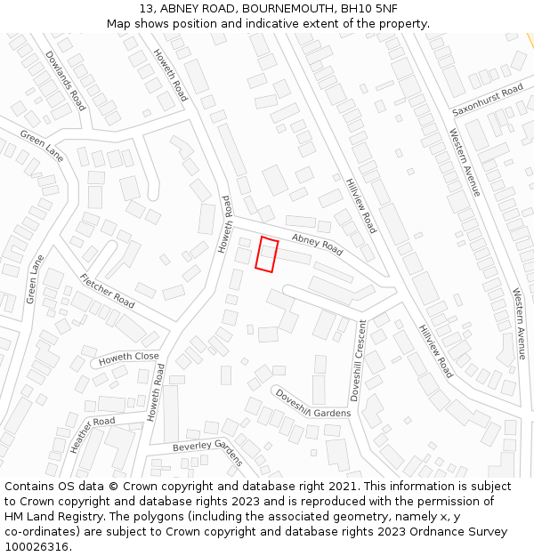 13, ABNEY ROAD, BOURNEMOUTH, BH10 5NF: Location map and indicative extent of plot