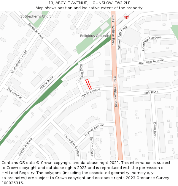 13, ARGYLE AVENUE, HOUNSLOW, TW3 2LE: Location map and indicative extent of plot