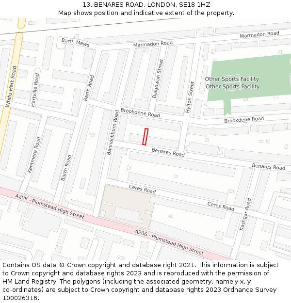 13, BENARES ROAD, LONDON, SE18 1HZ: Location map and indicative extent of plot