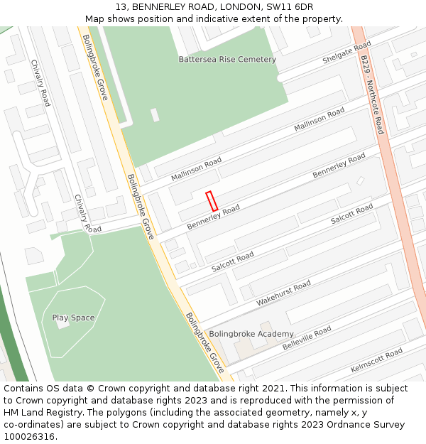 13, BENNERLEY ROAD, LONDON, SW11 6DR: Location map and indicative extent of plot