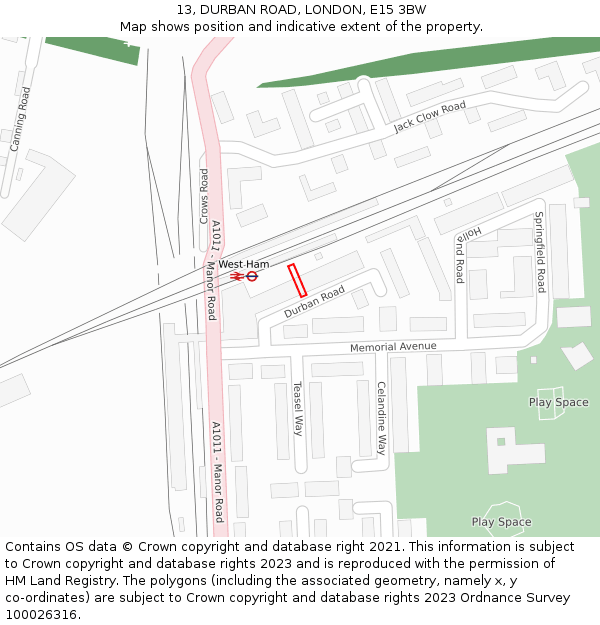 13, DURBAN ROAD, LONDON, E15 3BW: Location map and indicative extent of plot