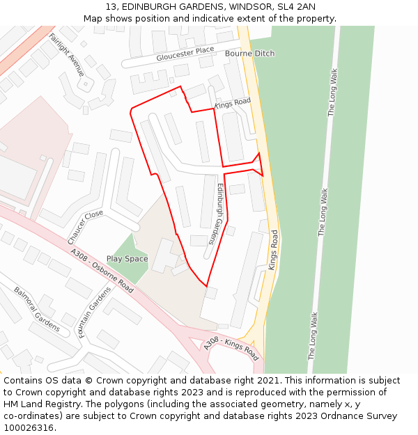 13, EDINBURGH GARDENS, WINDSOR, SL4 2AN: Location map and indicative extent of plot