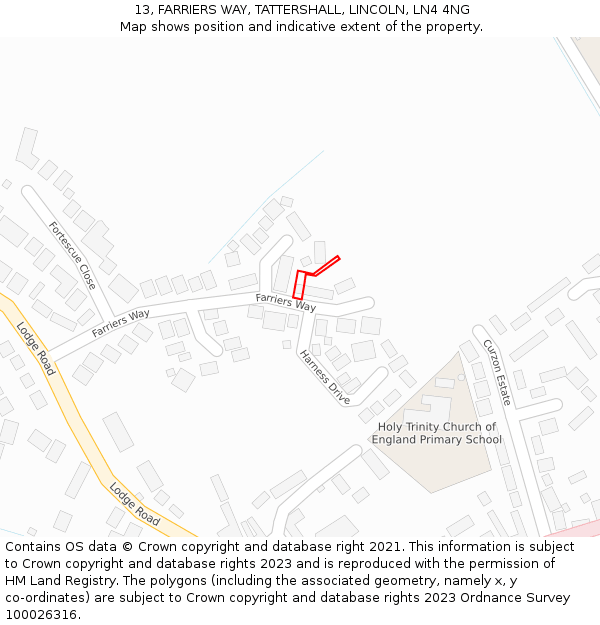 13, FARRIERS WAY, TATTERSHALL, LINCOLN, LN4 4NG: Location map and indicative extent of plot