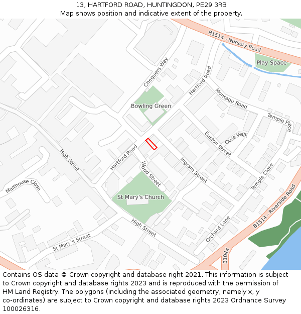 13, HARTFORD ROAD, HUNTINGDON, PE29 3RB: Location map and indicative extent of plot