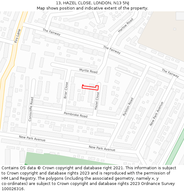 13, HAZEL CLOSE, LONDON, N13 5NJ: Location map and indicative extent of plot