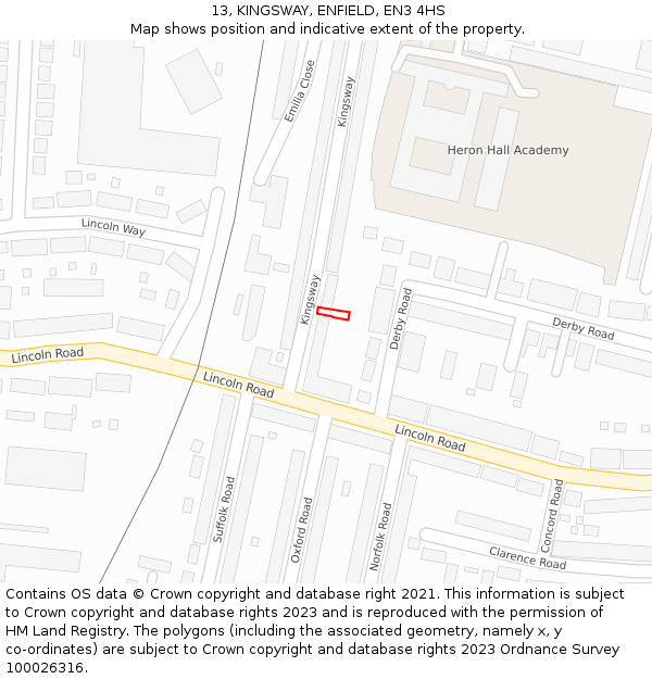 13, KINGSWAY, ENFIELD, EN3 4HS: Location map and indicative extent of plot