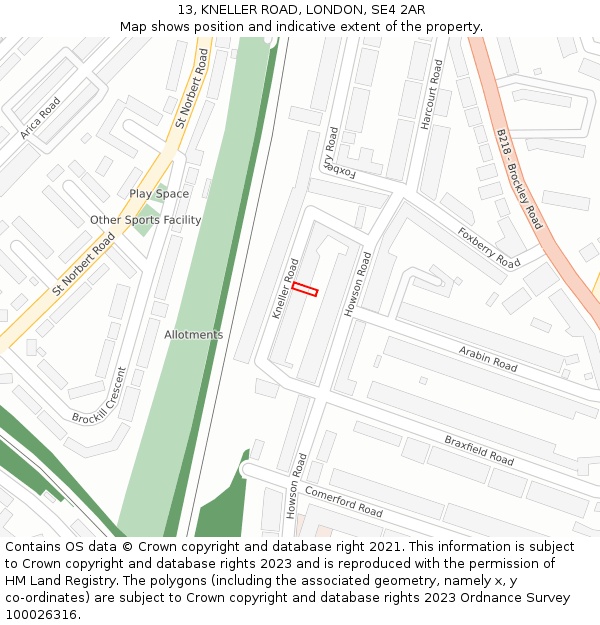 13, KNELLER ROAD, LONDON, SE4 2AR: Location map and indicative extent of plot